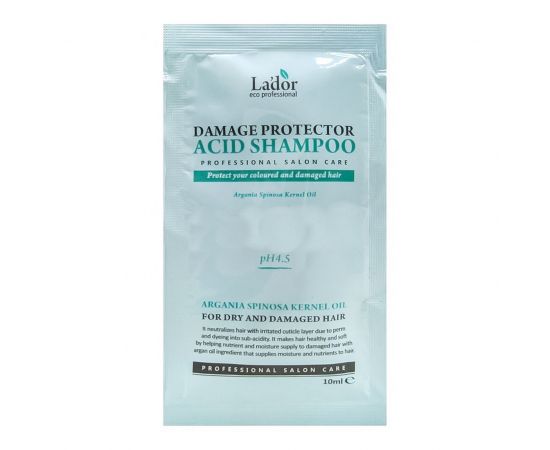Шампунь для волос бесщёлочной с аргановым маслом, damaged protector acid shampoo pouch 10 мл. Lador