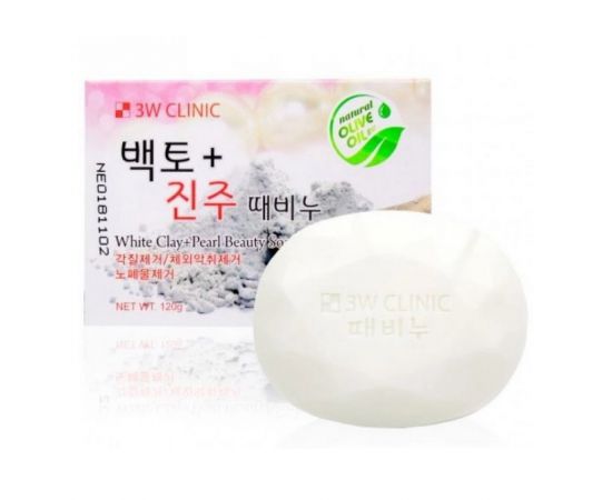 Мыло для лица и тела с жемчужным порошком и белой глиной White Clay + Pearl Beauty Soap 120 гр. 3W Clinic