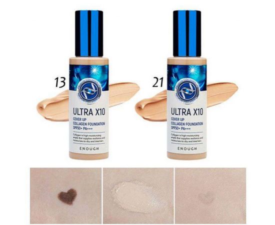 Тональный крем с коллагеном №21, Ultra X10 Cover Up Collagen Foundation SPF 50, 100 мл. Enough