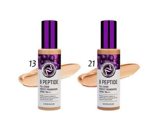 Тональная основа с пептидами № 21, 8 Peptide Full Cover Perfect Foundation SPF 50, 100 мл. Enough