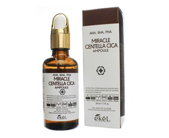 Ампульная сыворотка с кислотами Miracle Centella Cica Ampoule (AHA, BHA, PHA) brown, 50 мл. Ekel