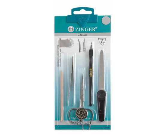 Набор для маникюра (маникюрные ножницы, пинцет, пилка, триммер, деревянная палочка) zo-Sis-57-S Zinger